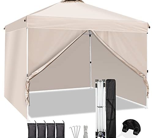 Pavillon 3x3 Wasserdicht Faltpavillon - Abnehmbare Seitenteilen - Partyzelt Stabil Winterfest - UV-Schutz 50+ - 4 Sandsäcke - Pop up Gartenpavillon - inkl. Tasche mit Rädern - für Hochzeit, Carport