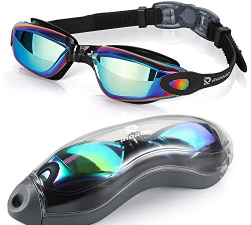 RIOROO Schwimmbrille, Schwimmbrille für Herren und Damen mit Breiten Gläsern, UV-Schutz, Blendfreie Schwimmbrille mit Gratis Schutz Fall für Triathlon-Schwimmbrillen Andere Sommersportarten