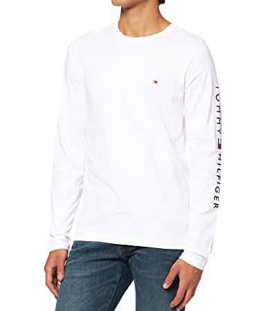Tommy Hilfiger Herren Tommy Logo Long Sleeve Tee Hemd, White, XL