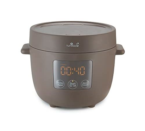 Yum Asia Tsuki Mini-Reiskocher mit Shinsei-Keramikschüssel (2,5 Tassen, 0,45 Liter), 5 Reiskochfunktionen, 2 Multicooker-Funktionen, verstecktes LED-Display, 220–240V (Pebble Grey)