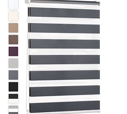 Blumtal Doppelrollo 120 x 155cm -  Klemmfix Rollo, Rollos für Fenster ohne Bohren, Klemmrollo für Fenster & Türen, Seitenzugrollo, Anthrazit