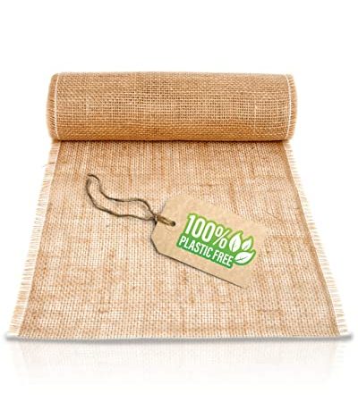 HappyNaps® Jute Tischläufer, Juteband Tischband Natur, Hochzeit Deko Vintage, Tischdeko Braun Beige, Hochzeitsdeko Rustikal | Leinen Juteläufer mit doppelter Seitennaht | 30cm breit & 10m Rolle