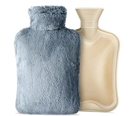 Homealexa Wärmflasche mit weichem Bezug 2L, Premium Naturkautschuk, BS1970:2012 zertifiziert, Sicher und Langlebig Wärmeflasche für Familie - Grau
