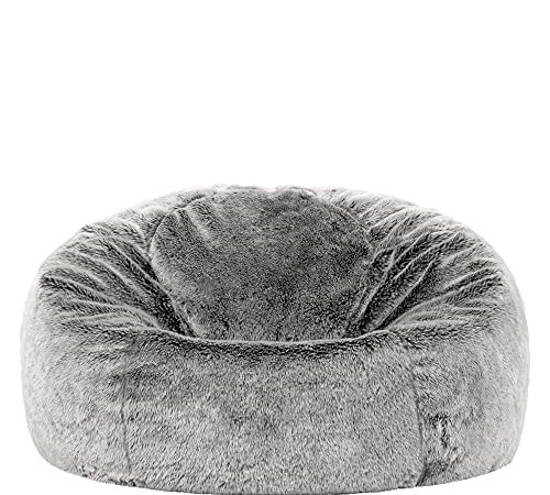 icon Klassischer Sitzsack Flauschig aus Kunstfell „Kenai“, Grau, Sitzsack Erwachsene mit Füllung, Indoor Sitzsack Kuschelig Groß