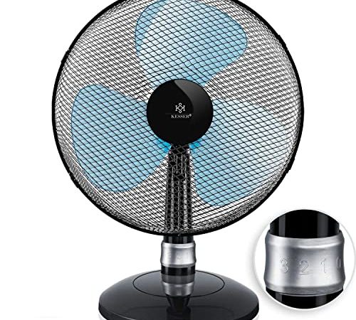 KESSER® - Tischventilator 30cm Ventilator mit 3-Leistungsstufen | Leise Betrieb | Oszillation ca. 85° | Neigungswinkel 30° | Windmaschine | Luftkühler | Geringes Betriebsgeräusch Schwarz