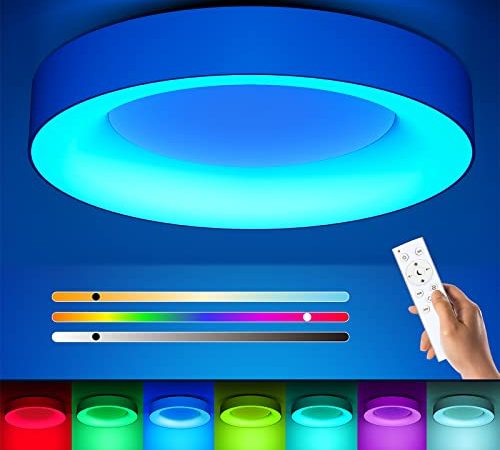 LED Deckenleuchte RGB Dimmbar 24W, Matane Deckenlampe mit Fernbedienung, Lampen Farbwechsel 3000K-6500K für Wohnzimmer Schlafzimmer Kinderzimmer Küche Badezimmer Rund 28cm