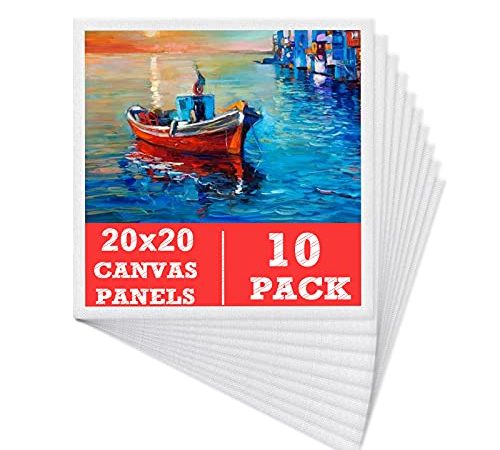 Leinwand zum Bemalen Set Aus 100% Baumwolle (10er Pack) – 20 x 20 cm, Vorgespannte Weiße Künstler Panel Leinwand zum Bemalen - Geeignet für Acryl und Öl Malerei Sowie zum Skizzieren und Zeichnen