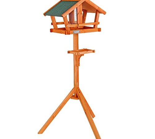 lionto Vogelhaus Futterhaus für Vögel mit wetterfestem Dach und Ständer Futterstation für Vögel Vogelfutterhaus aus Holz Futtersilo für Vögel