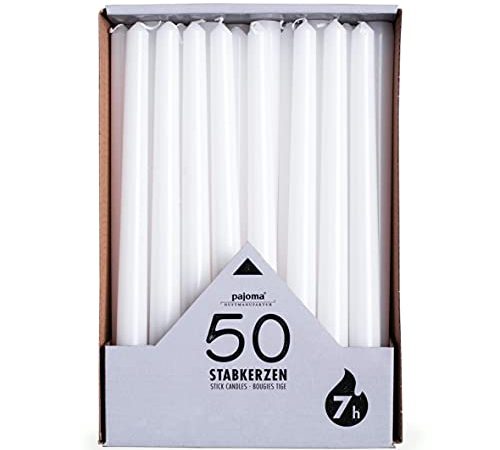 pajoma Stabkerzen, weiß, 50 Stück, Höhe 25 cm, Brenndauer ca. 7 Stunden