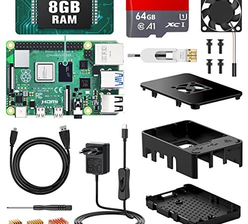 Raspberry Pi 4 Modell B Beumons 8GB RAM Starter Kit mit 64G Basis Starterkit mit Zubehör Raspberry Pi Starter Kit mit Cortex A72 unterstützt Dual Display 4K/1000Mbps/BT 5.0, Upgraded Raspberry Pi 3