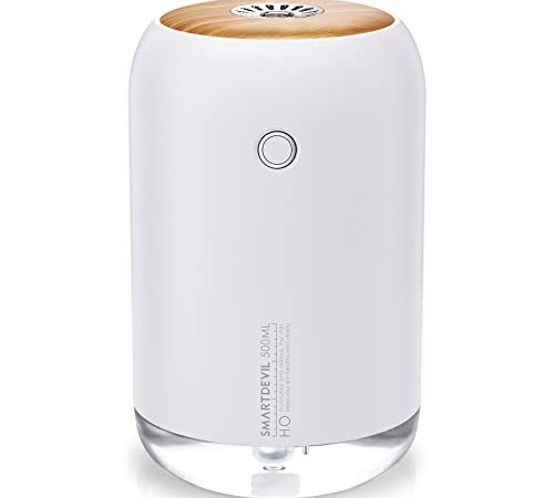 SMARTDEVIL Luftbefeuchter Schlafzimmer 500ml, USB Mini Kleiner Luftbefeuchter, Automatische Abschaltung, Nachtlichtfunktion, Leise Luftbefeuchter für Schlafzimmer, Büro, Reisen, Pflanzen - Weiß