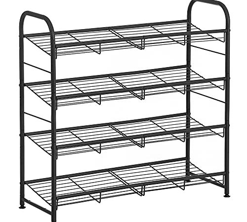 SONGMICS Schuhregal mit 4 Ablagen, stapelbarer Schuh-Organizer, für bis zu 16 Paar Schuhe, aus Stahl, 68,5 x 27,5 x 65 cm, für High Heels, Turnschuhe, Hausschuhe, schwarz LMR067B01