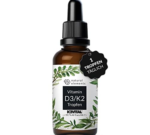 Vitamin D3 + K2 Tropfen 50ml - Premium: 99,7+% All-Trans (K2VITAL® von Kappa) + hoch bioverfügbares Vitamin D3 - Laborgeprüft, hochdosiert, flüssig und in Deutschland produziert
