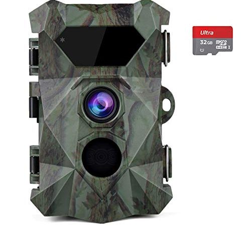 coolife Wildkamera 2.7K 20MP Abzugsentfernung Bis 35m Wildkamera mit Bewegungsmelder Nachtsicht 0,1s Schnelle Trigger Geschwindigkeit 46 pcs IR LEDs Jagdkamera mit 32G Speicherkarte