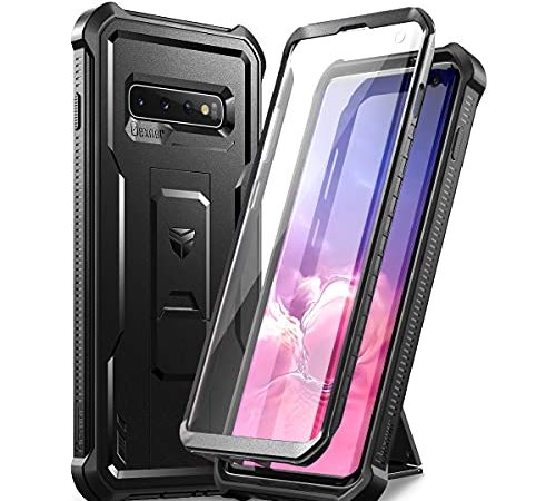 Dexnor Hülle Samsung Galaxy S10, eingebauter Displayschutz und Ständer, strapazierfähig, militärischer Schutz, stoßfest, Schutzhülle für Samsung Galaxy S10, Schwarz