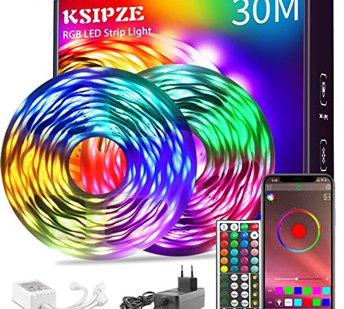 Led Strip 30m, Ksipze Bluetooth Music Sync, Timer-Einstellung RGB LED Streifen, Farbwechsel Led Lichterkette mit Fernbedienung Leiste Band für Schrankdeko, Party, Zuhause, Schlafzimmer, Dimmbar