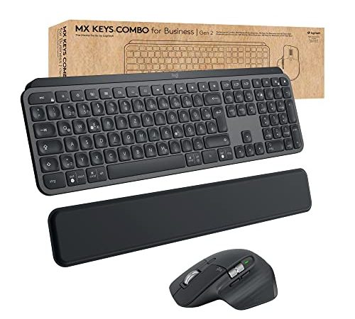 Logitech MX Keys Combo for Business | Gen 2, Full Size Kabellose Tastatur und Kabellose Maus, mit Handballenauflage, Bluetooth, Logi Bolt, Quiet Clicks, Windows/Mac/Chrome/Linux, DEU QWERTZ - Grau