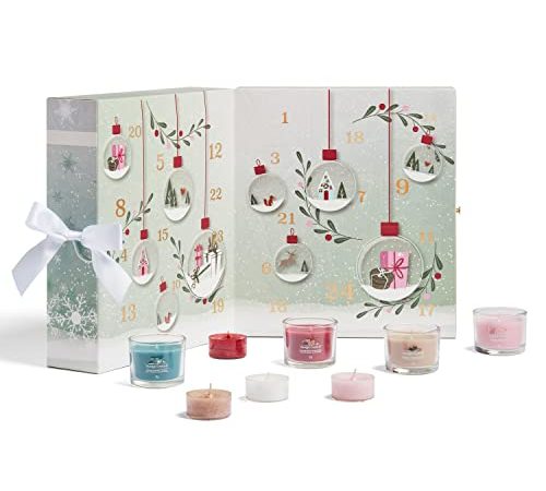 Yankee Candle Buch-Adventskalender 2022 | Duftkerzen-Geschenkset | 12 gefüllte Votivkerzen, 12 Teelichter und 1 Teelichthalter | Snow Globe Wonderland Kollektion | Perfekte Geschenke für Frauen