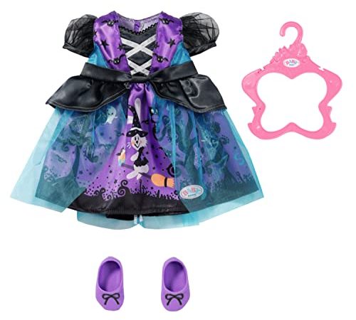 Zapf Creation 833742 BABY born Halloween Kleid 43cm- Puppenoutfit Bekleidungsset Halloween Kostum für Puppe mit Schuhen, lila