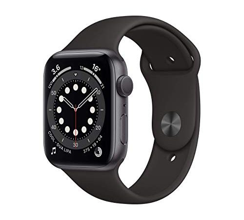 Apple Watch Series 6 (GPS, 44MM) Aluminiumgehäuse Space Grau Schwarz Sportarmband (Generalüberholt)