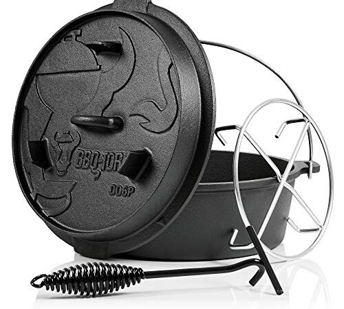 BBQ-Toro Dutch Oven Premium Serie I bereits eingebrannt - preseasoned I Verschiedene Größen I Gusseisen Kochtopf I Bräter mit Deckelheber
