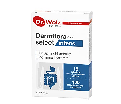 Darmflora plus select intens Dr. Wolz | hochdosierte Bakterienkulturen 100 Mrd/Tag | 18 Kulturen | widerstandsfähige, selektierte Milchsäurebakterien | 40 Kapseln