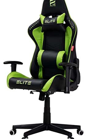 ELITE Gaming Stuhl MG200 Destiny - Ergonomischer Bürostuhl - Schreibtischstuhl - Chefsessel - Sessel - Racing Gaming-Stuhl - Gamingstuhl - Drehstuhl - Chair - Kunstleder Sportsitz (Schwarz/Grün)