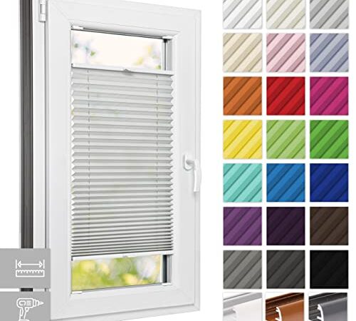 Estika Plissee nach maß, Plissee mit Bohren, 23 Farben, 4 Profilfarben, Breite, 30-129 cm, Höhe 50-149 cm, Schalosien Fenster innen, Faltrollos für Fenster Sicht- und Sonnenschutz, Rollo für Fenster
