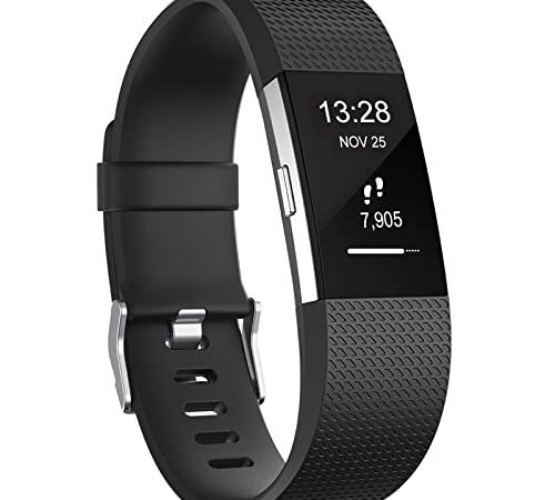 Gogoings Kompatibel mit Fitbit Charge 2 Armband Original Schwarz, Silikon Verstellbares Ersetzerband Damen Herren Uhrenarmband Armbänder für Fitbit Charge2 Fitness Zubehör Groß