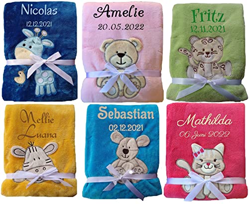 Kuschlige Babydecke SUPER FLAUSCHIG bestickt mit Namen und Datum