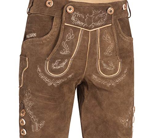 PAULGOS Herren Trachten Lederhose + Träger, Echtes Leder, Kurz in 2 Farben Gr. 44-60 HK11 (Hellbraun, 50)