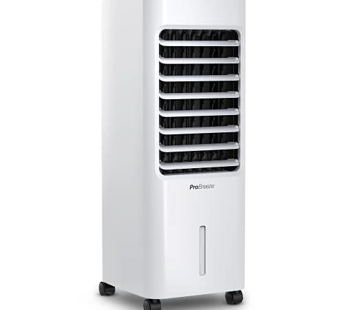 Pro Breeze 5 Liter Mobiler Luftkühler 4-in-1 mit 3 Stufen, LED Anzeige + Fernbedienung - Mobiles Klimagerät ohne Abluftschlauch mit Wasserkühlung, Ventilator, Luftbefeuchter & Nachtmodus