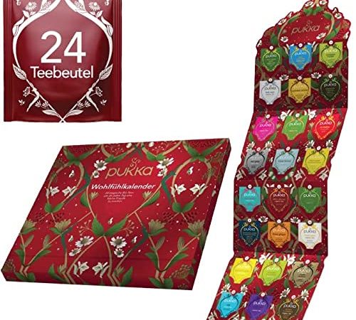 Pukka Bio-Tee Adventskalender 2022 "Rot" (mit 24 Bio-Tees nach Ayurveda Tradition für jeden Tag) für Teeliebhaber