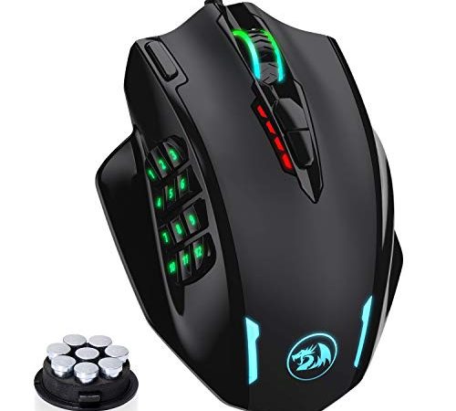 Redragon M908 Impact RGB LED MMO Maus USB Laser Gaming Maus mit 12400dpi, Hohe Präzision, 20 programmierbare Tasten, 12 programmierbare Seitentasten, Ergonomisches Design, Schwarz