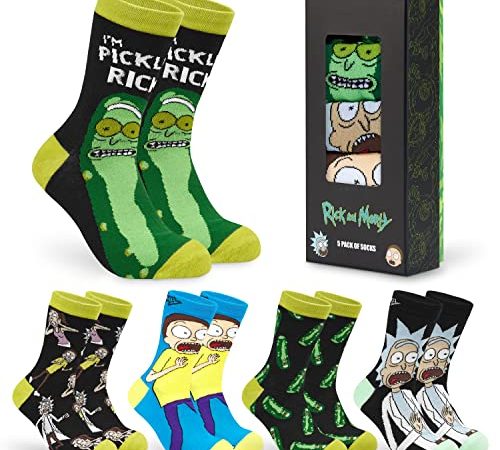 Rick and Morty Lustige Socken Herren, 5er Pack Bunte Socken Herren Set (Grün/Schwarz)