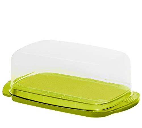 Rotho 1709705070, Kunststoff, transparent/limettengrün, 18 x 9.5 x 7 cm Butterdose