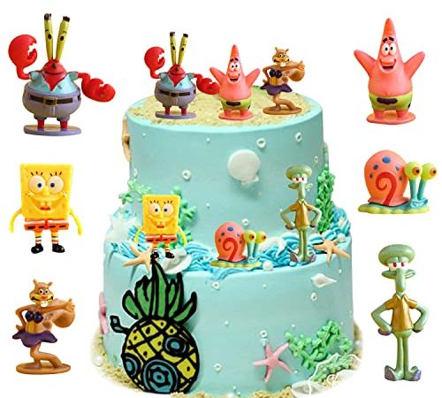 SpongeBob Figuren Set, 6 Stück Spongebob Tortendeko Spielzeug, Spongebob Tortenfiguren, SpongeBob Figuren Set, MiniFiguren Cake Topper, Party Kuchen Dekoratives Set, Kuchen Dekoration für Kinder