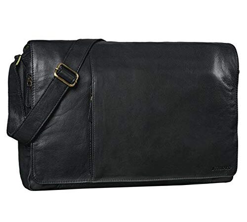 STILORD 'Maximus' XXL Ledertasche riesige Umhängetasche Unitasche 17 18 19 21 Zoll Laptop Aktentasche Bürotasche Büffel Leder, Farbe:schwarz