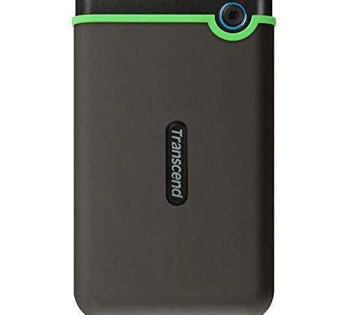 Transcend TS2TSJ25M3S StoreJet 2TB stabile, externe USB3.1 Festplatte (HDD) kompakt, stoßunempfindlich und leicht in grau/grün mit Backup-Funktion (Datensicherung per Knopfdruck), Plug und Play