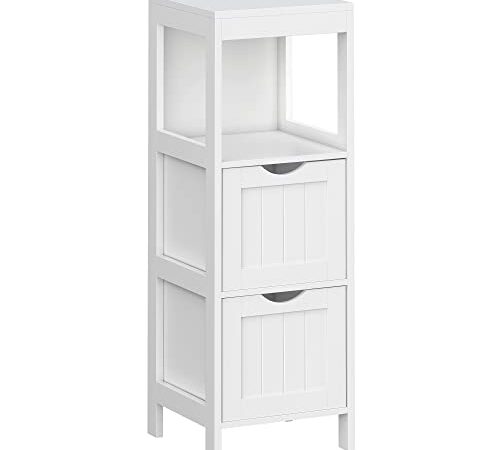 VASAGLE Badkommode, Badschrank, vielseitig einsetzbares Badregal mit 4 Etagen, Badezimmerschrank aus Holz, Eckschrank, Medizinschrank, weiß, BBC42WT, 30 x 89 x 30 cm