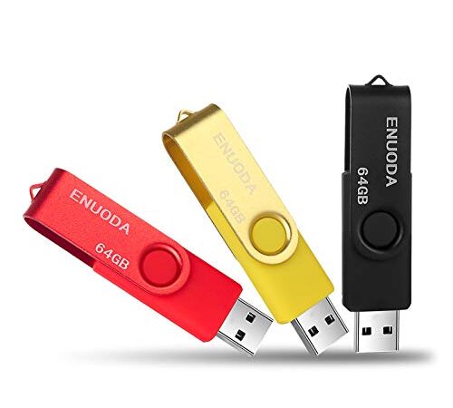 3 Stück 64GB USB Stick ENUODA Speicherstick Rotate Metall Mehrfarbig High Speed USB 2.0 Flash Drive (Rot Gold Schwarz)
