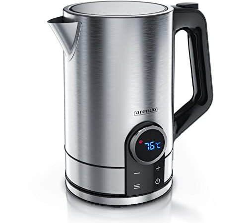 Arendo - Edelstahl Wasserkocher mit Temperatureinstellung 40-100 Grad - LED Display - Modell DIVINE - 1,7 Liter - 2200 W - Teekocher mit Temperaturanzeige - GS