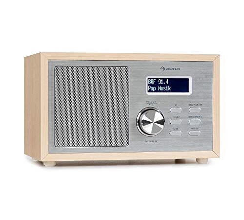 auna Ambient DAB Radio - kompaktes DAB+ Radio mit Bluetooth-Streaming: Version 5.0 mit A2DP-Support, Radio: DAB/DAB+/FM Tuner, Bluetooth Radio mit LCD-Anzeige, AUX-In, Holzoptik braun
