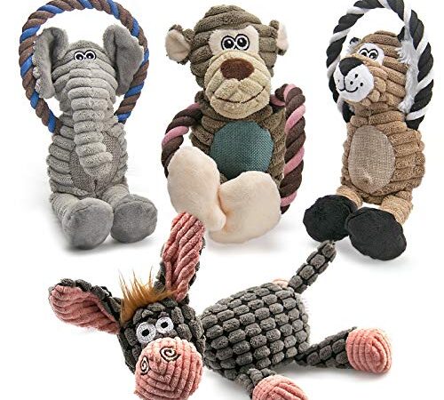 AWOOF Spielzeug für Hunde, Interaktives Plüsch Hundespielzeug, stabiles Quietschende Hundespielzeuge mit Baumwollstoff, Kauknochenspielzeug für Welpen, kleine, mittelgroße und große Rassen(4 Pack)