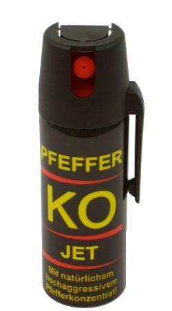 BALLISTOL 24430 Pfeffer-KO Jet 50ml Spray – Verteidigungsspray gegen Tiere – Abwehrspray 5m Sprühweite - Panikverschluss