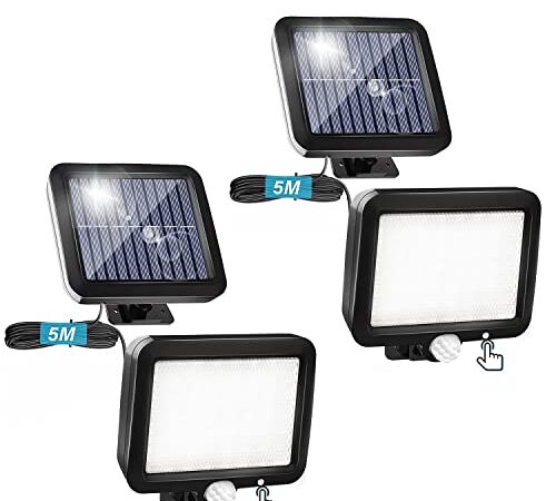 BENMA Solarlampen für Außen mit Bewegungsmelder, 2 Stück - Solar Aussenleuchte mit 3 Modi und Schalter, 56 LED Solarleuchten mit 5 m Kabel, 120° Beleuchtungswinkel [Energieklasse A+++]