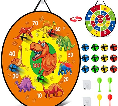 Dartscheibe für Kinder - 26 inches, Montessori Spielzeug Dinosaurier Thema Dart Board mit 12 Bällen Kinder Brettspiele Toy, Oppelseitige Safe Dart Game-Kinder Geschenk Outdoor Indoor Spiel (66 cm)
