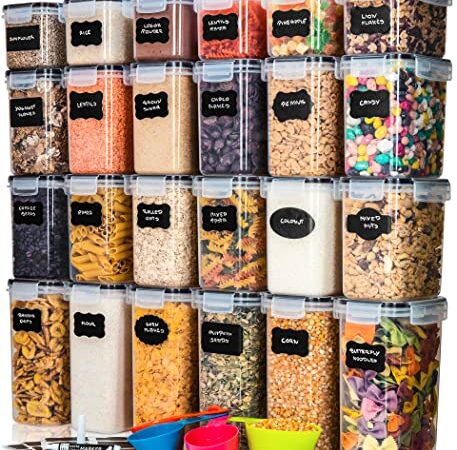 Deco haus Vorratsdosen mit Deckel 24 Set - Aufbewahrungsbox Küche Luftdicht Vorratsbehälter - Frischhaltedosen Behälter aus Plastik Mit Deckel - Vorratsgläser zur Aufbewahrung von Nudeln, Müsli, Mehl