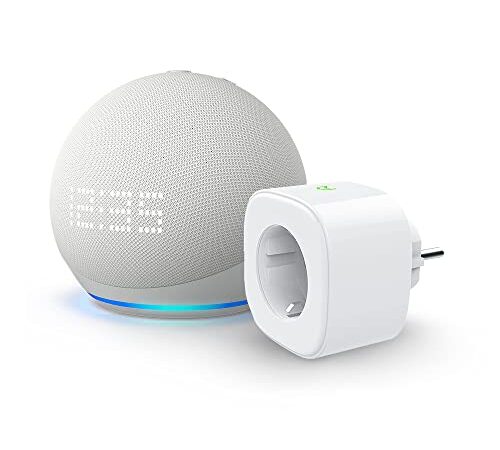 Der neue Echo Dot (5. Gen, 2022) mit Uhr, Weiß + Meross Smart Plug (WLAN-Steckdose), Funktionert mit Alexa - Smart Home-Einsteigerpaket