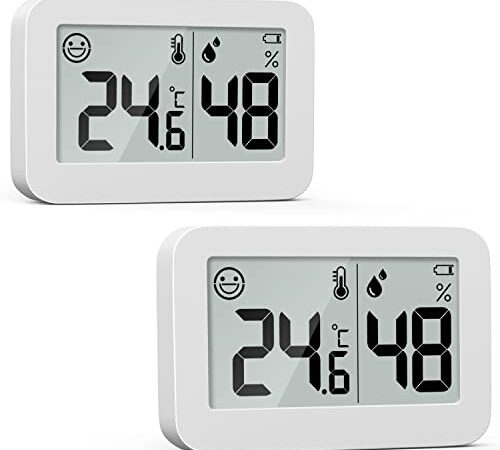 DOOMAY 2-Pack Mini Hygrometer Indoor Thermometer, Humidity Gauge mit ℃, Luftfeuchtigkeitsmesser Digitaler Temperaturmonitor für Humidore Gewächshaus Babyzimmer Keller Reptilien Inkubator Closet
